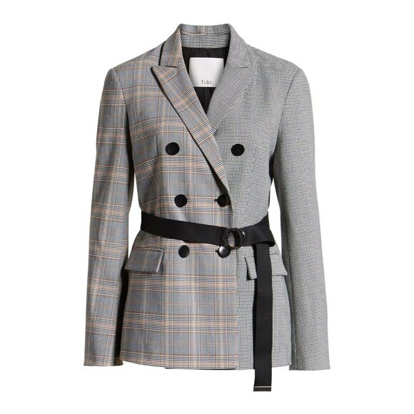 Tibi Two Tone Check Plaid Steward Double Breasted Blazer Women's 12 Chic NO BELT - Picture 1 of 12
